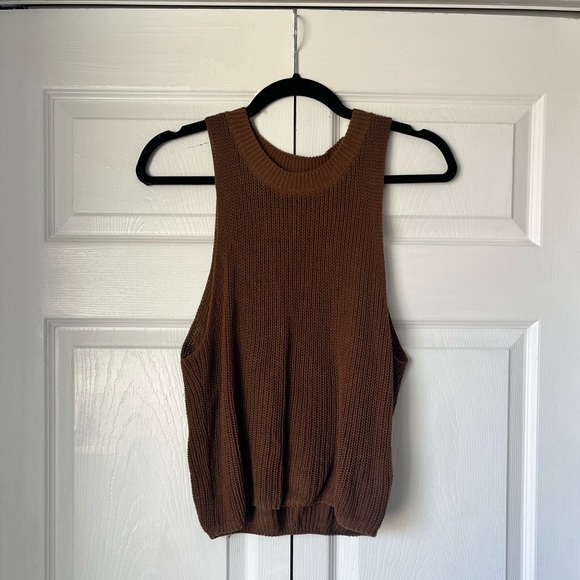 Reformation - Ribbed Tencel & Linen Blend Tank Top in Toffee Brown - Picture 1 of 6